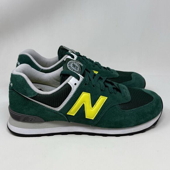 New Balance 574 V2 Classic Sneakers Mens 10.5 D Green Yellow Suede Running Shoes - Picture 3 of 15